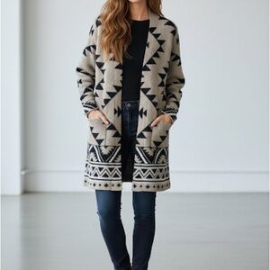 Frye Black and Tan Geometric Cardigan
